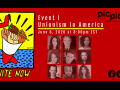 Drawing of four fist of different skin tones emerging from a megaphone; one holds a heart wand. head shots of nine artists. text: "Event I: Unionism in America: June 6, 2020, at 8:00 PM EST. PICplays: perform inform change." @actorscirclensemble [with social media logos]