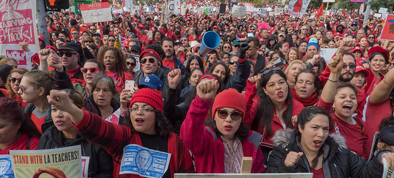 Crowd of UTLA teachers on strike in January 2019