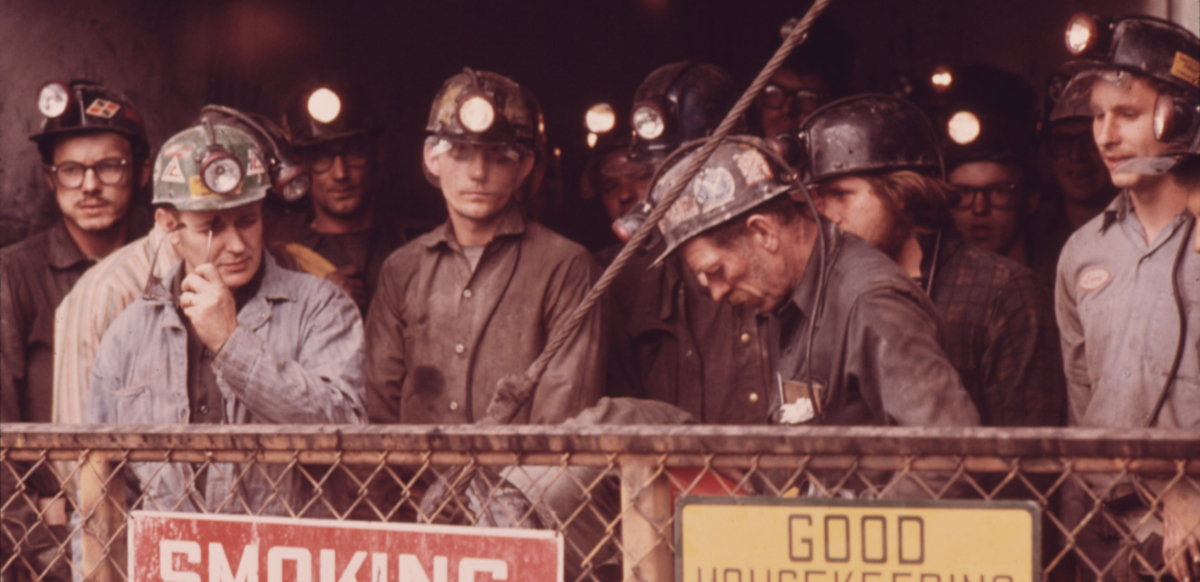 Shift of Miners in the Elevator Which Will Take Them Down to Work in the Virginia-Pocahontas Mine #4 near Richlands, Virginia They Are Headed for the 1,200 Foot Level.