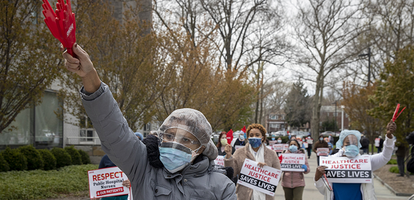 Nurses marching at Jacobi Medical Center