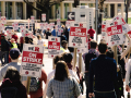 Striking Rutgers workers and supporters march at the campus in New Brunswick, New Jersey.