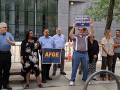 EPA workers protest the government's anti-union directive at a union rally in Manhattan in August.