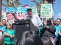 Bernie Sanders addressing a UPTE picket line in 2019.